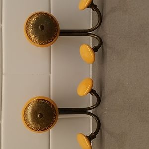 2 brass and ceramic coat hooks